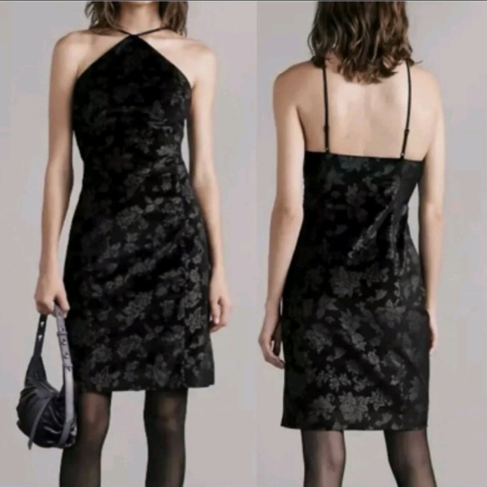 NWT Rag & Bone Retro Floral fara velvet black Halter Slit dress Size 6 - Picture 4 of 16